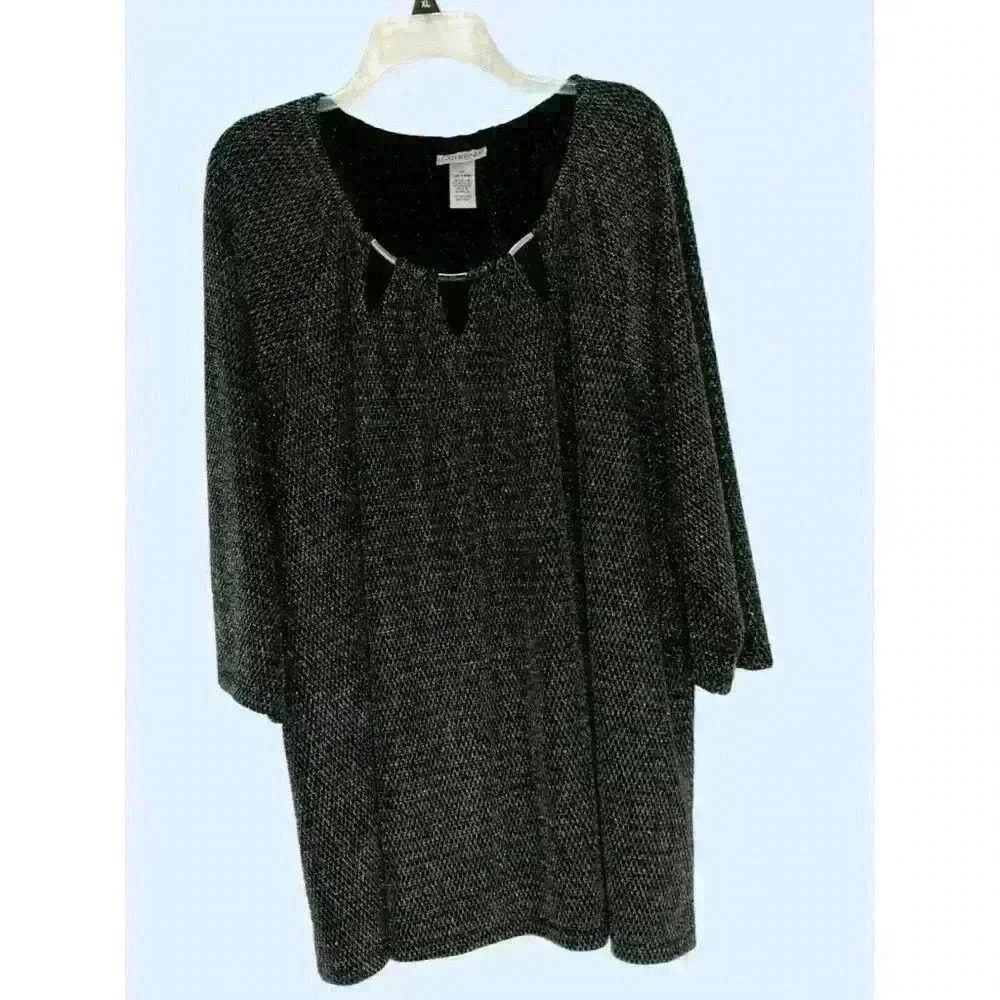 Catherines 3X top scoop neck 3/4 raglan sleeve nylon/metallic black silver